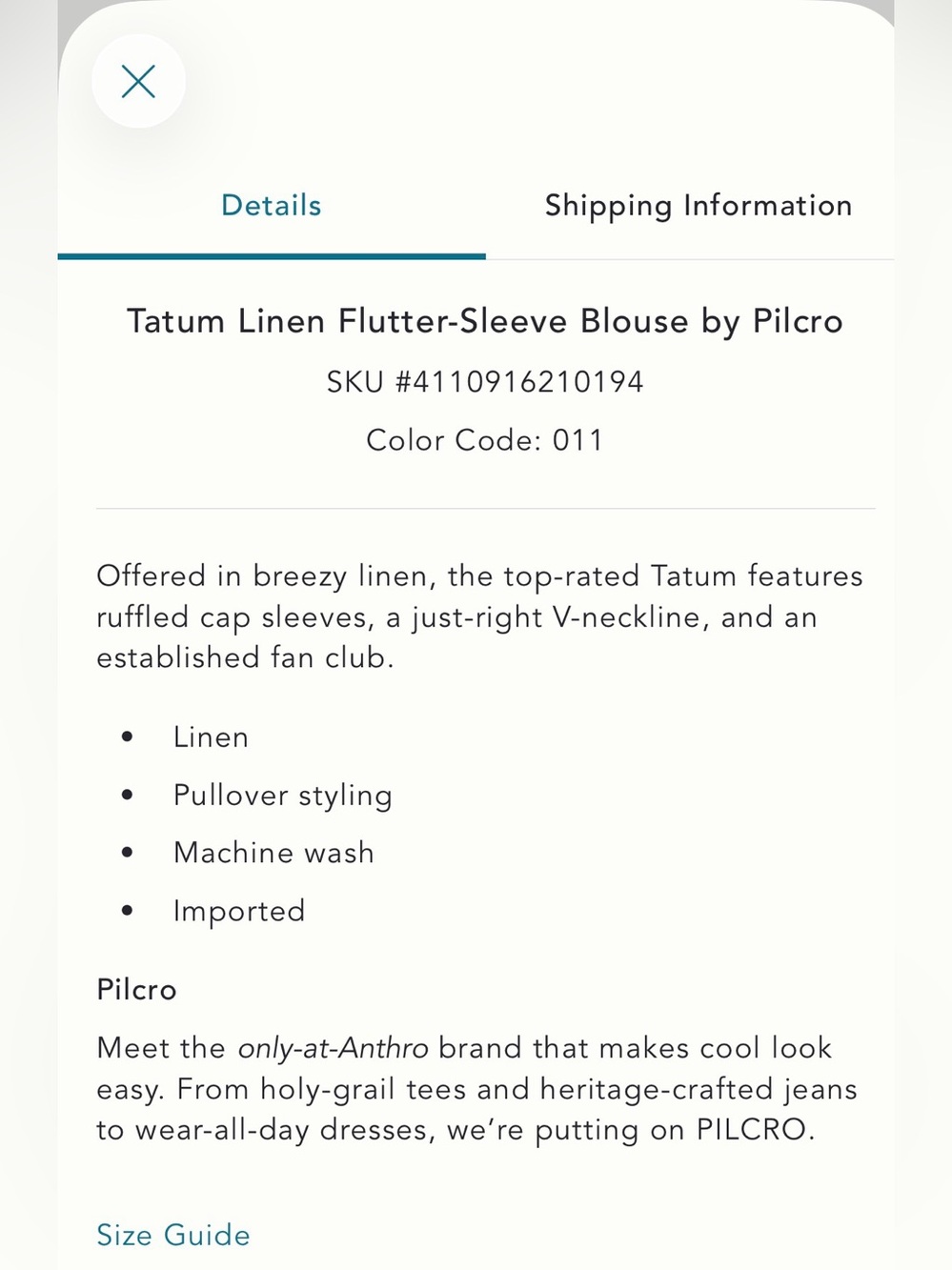 NWT Pilcro Tatum Linen Flutter Blouse, Size L - Picture 3 of 6